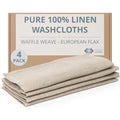 Flax Linen Washcloths for Bathroom - Waffle Washcloths 4-Pack 10x10 inch - Linen Face Cloths - Waffle Weave Cleaning Cloths with Loop - Exfoliating Face Towel for Women