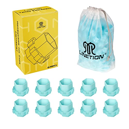 Tattoo Ink Caps Honeycomb Shape Spliceable Ink Cups for Tattooing Anti-Rollover Spill Eco-Friendly Non Fade Material Large Inner Size 0.63 * 0.75 inch(W*H) 200pcs Pack (Seaform)