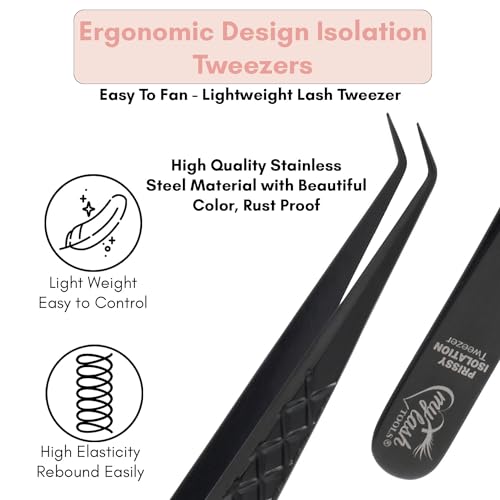 CEC isolation tweezers eyelash extensions Curved Degree Tweezers for Isolation Lash Extensions 14cm Best for Individual Isolation & Classic Lashes Japanese Stainless Steel Eyelash Twisers (Black)