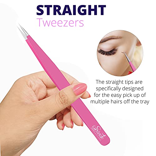 SIVOTE Volume Lash Tweezers for Eyelash Extensions ? Professional Stainless Steel Straight & Curved Tips ? Precision Lash Extension Tweezers Set for Volume & Classic Lashes (Pack of 3, Pink)