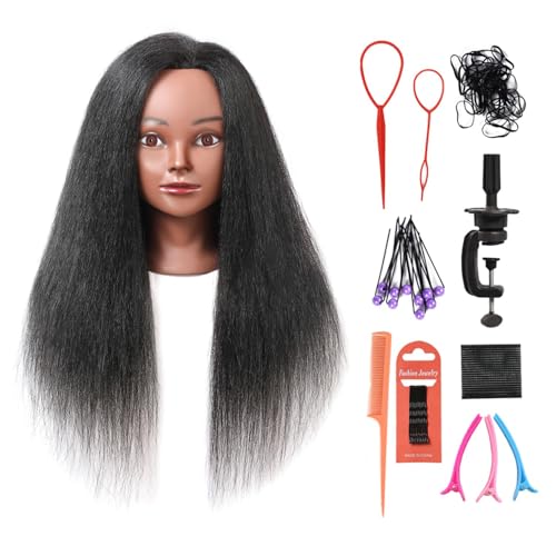 18 Inch Real Hair Mannequin Head for Hairdressing Training - Black