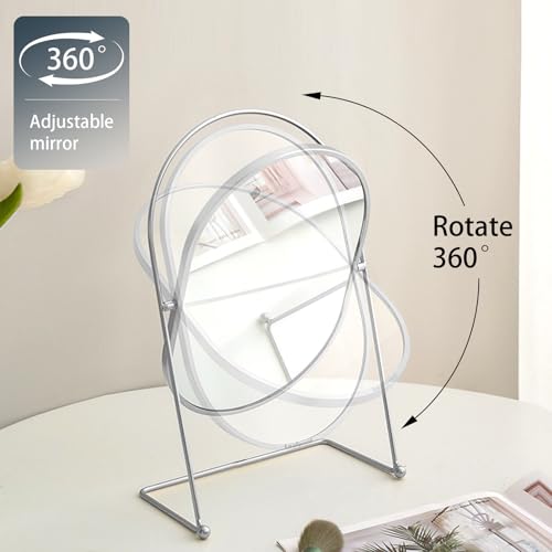 Tabletop Vanity Makeup Mirror, 360¡ÆRotation Standing Desk Table Vanity Silver Make up Mirror for Bathroom or Bedroom