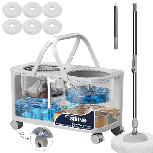 RinseWise Compact Gen 1 Mop Bucket Set with 6 Microfiber Heads – Space-Saving Water Separation System