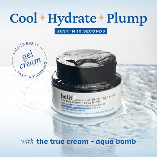 belif Aqua Bomb Hydrating Face Moisturizer with Niacinamide & Hyaluronic Acid - New Formula, 0.85 Fl Oz