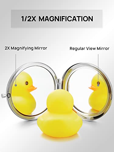 Portable Compact Mirror with 1X/2X Magnification - Silver, 2.5 Inch