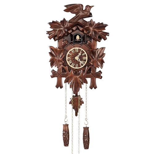 Handmade Wooden Cuckoo Clock - Black Forest Wall Clock with Automatic Night Silence