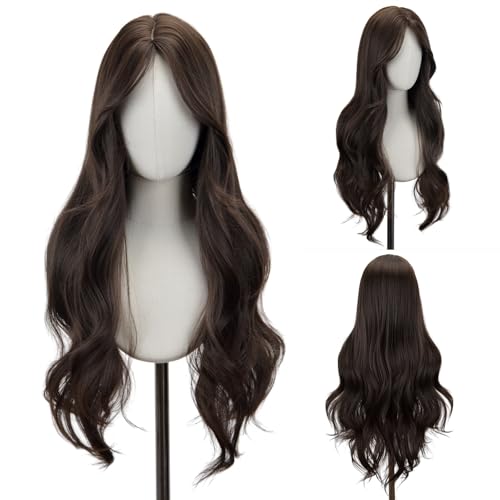 Brown Middle Part Wavy Wig for Women - 26 Inch Synthetic Heat-Resistant Hair, Natural Look, Daily & Cosplay Use - Variation of THIS listing