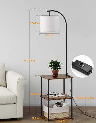 PARTPHONER Rustic Brown Floor Lamp with Table 2-Pack – Nightstands & Side Tables
