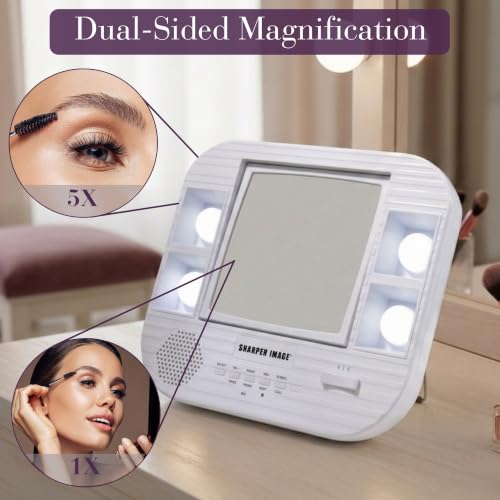 Lighted Makeup Mirror with 5X Magnification and Bluetooth - White Vanity