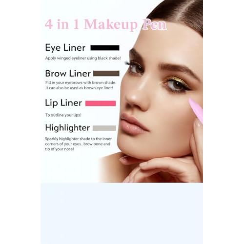 kspot Vegan 4-in-1 Beauty Pen ? Eyeliner, Lip Liner, Brow Pencil & Highlighter ? Blue Multi-Color Twist Design, Travel-Ready, Cruelty-Free Luxury Touch-Up Tool