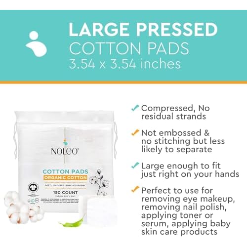 Organic Cotton Pads (450 Count (Pack of 3), Large & Pressed) - Lint Free, Soft, No Hard Edges, 3" 54x3 54
