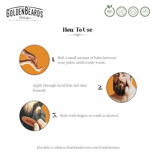 Golden Beards Organic Beard Balm Toscana ? Shea, Cocoa & Beeswax Blend with Juniper & Ginger Scent ? 60ml Vegan Styling Balm for Beard Softening & Conditioning, Handmade in Denmark.