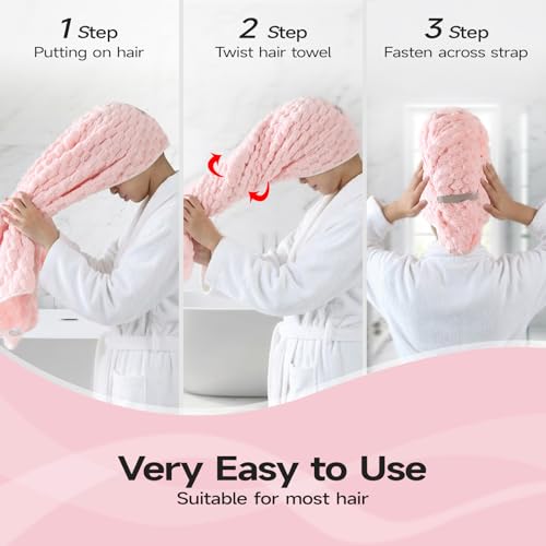 Extra Large Microfiber Hair Towels Set - Soft Over-Sized Wraps with Elastic Straps, 23x47 Inches, 5 Colors