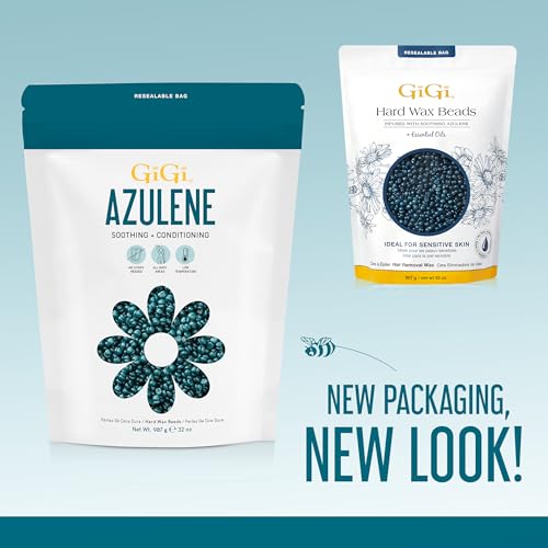 GiGi Azulene Hard Wax Beads 32 oz for Sensitive Skin, No Strips, Gentle Hair Removal
