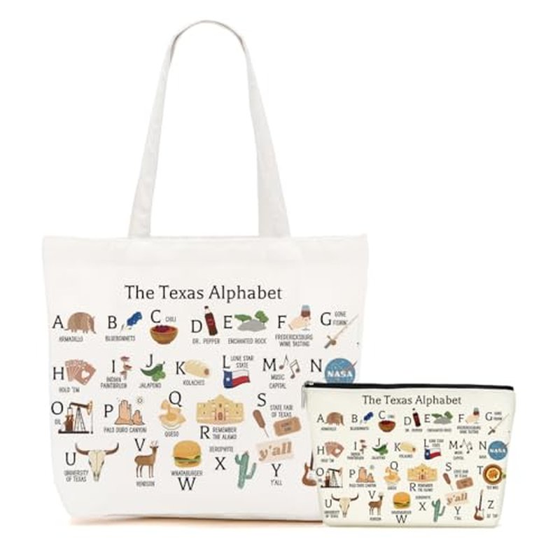 Cute Texas State Souvenirs Gifts Canvas Tote Bag Makeup Bag Set Texas Themed Gifts for Women Girls Sister Friend Vacation Birthday Christmas Reusable Shopping Grocery Bags Travel Cosmetic Bags