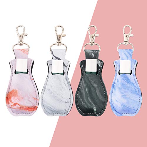 CM Clip-on Chapstick Sleeve Lip Balm Holder Neoprene Lipstick Holder Keychain Travel Accessories (Marble Patterns (4 Pcs))