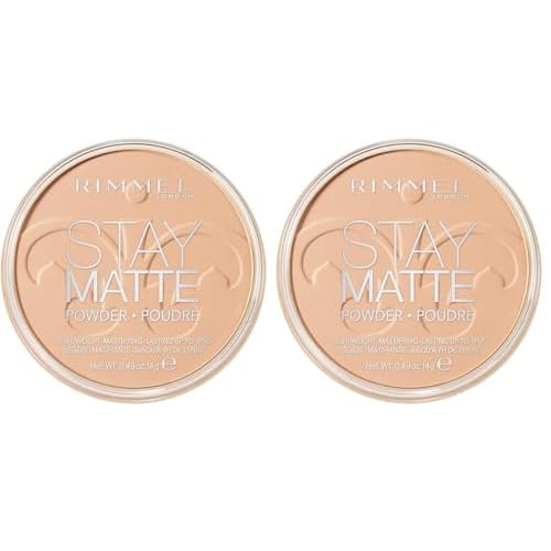 Rimmel London Stay Matte - 004 Sandstorm - Pressed Powder, Lightweight, High Coverage, Shine Control, 0.49oz (Pack of 2)