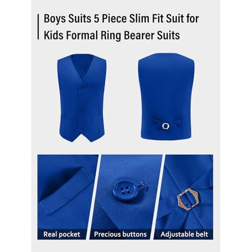 Boys Suits 5 Piece Slim Fit Suit for Kids Formal Ring Bearer Suits