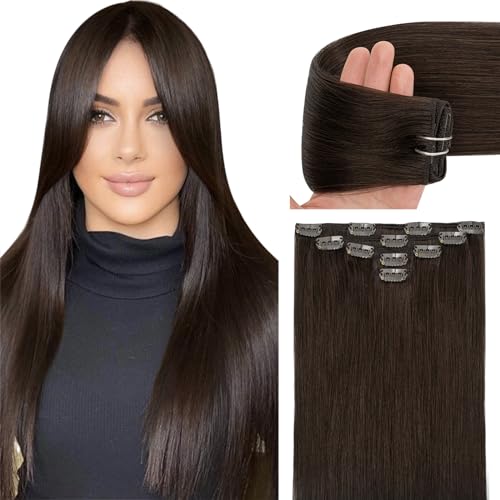 22 Inch Dark Brown Clip-In Human Hair Extensions - Double Weft, 60G, 5PCS