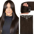 22 Inch Dark Brown Clip-In Human Hair Extensions - Double Weft, 60G, 5PCS