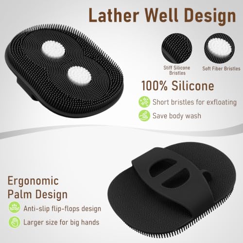 Pink & Black Silicone Body Back Scrubber Set with Long Handle - 2 Pack