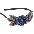 Women's Retro 1920s Flapper Headband with Leaf Design and Rhinestones - Blue Variation