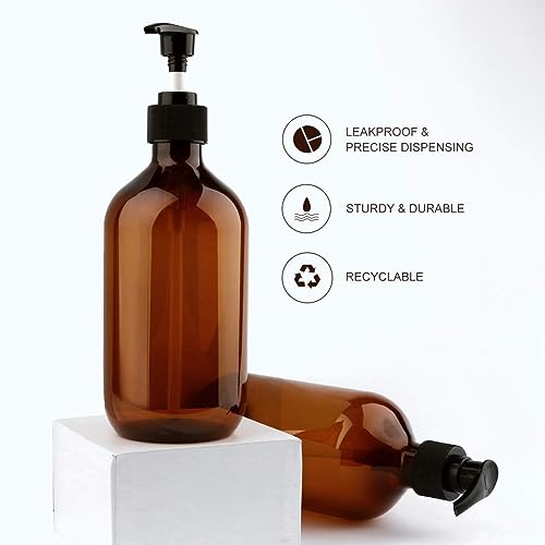 Yebeauty Empty Pump Bottle Dispenser, 17oz/500ml Lotion Soap Shampoo Pump Bottles Large Brown Bottle with Pump Plastic Refillable Containers Pack of 3