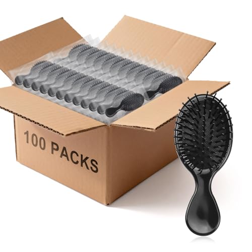 Bright Black 100 Pack Mini Boar Bristle Hair Brushes Bulk for Detangling & Styling - Travel Friendly