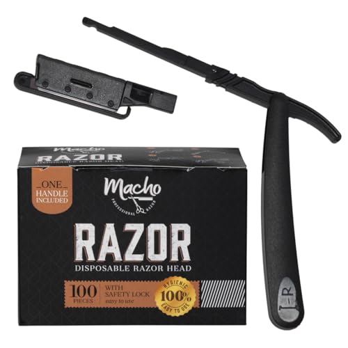 Disposable Straight Razor Blades with Safety Guard for Men - Pack of 100