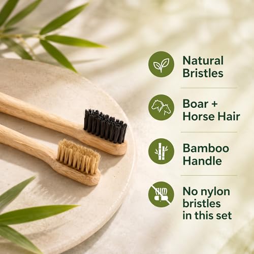 Natural Boar & Horsehair Bamboo Toothbrush 2 Pack - Plastic & Nylon Free