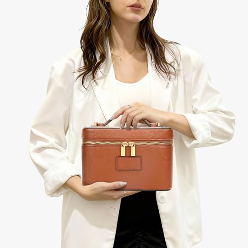 AnBlack Light Brown Makeup Bag Vanity Case with Removable Divider Travel Organizer