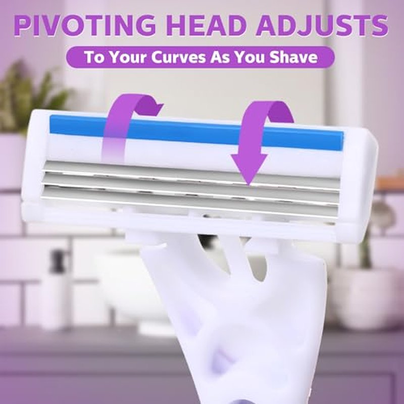48 Count Women's Disposable Razors Bulk Purple 3 Blade Sensitive Skin Bikini Line Razor for Bathing Hotel Travel