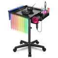 Salon Rolling Tray with Storage Platform and Hair Braiding Racks - Black