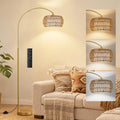 Ambimall Boho Arc Floor Lamp - Gold, Color Temp & Brightness Adjustable, Remote Control, Modern Lighting, Variation: Gold-Bohemian