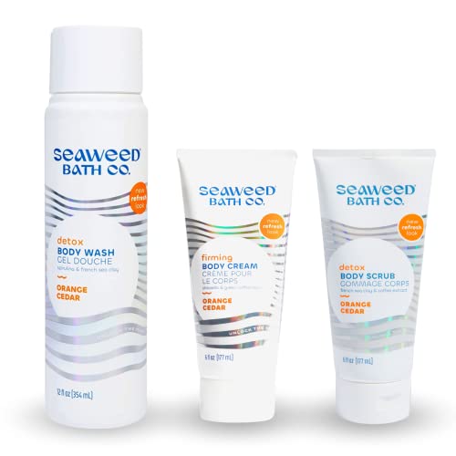 Seaweed Bath Co. Body Wash, Body Cream and Body Scrub Trio, 12 Ounce, 6 Ounce (Pack of 2), Orange Cedar Scent, Sustainably Harvested Seaweed
