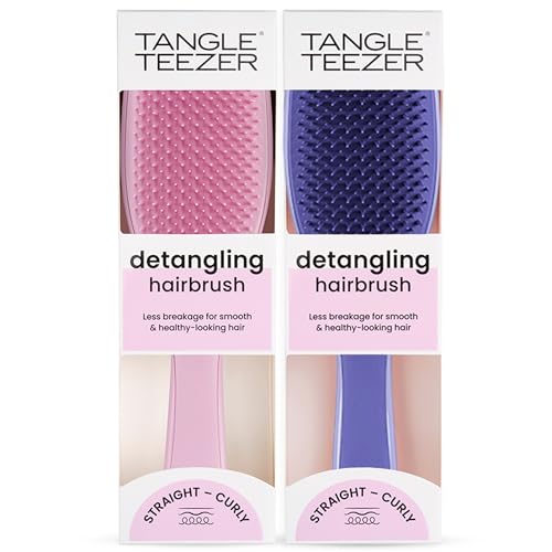 Tangle Teezer Ultimate Detangler Brush Duo, Dry & Wet Hair Brush, Eliminates Knots & Reduces Breakage for All Hair Types, Rosebud and Lilac Purple