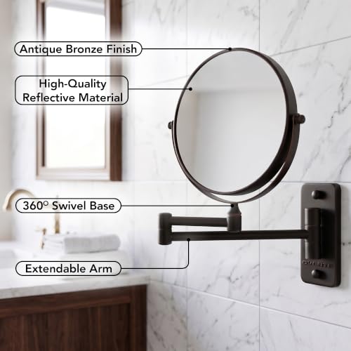 Wall Mounted Makeup Mirror 7 Inch with 10X Magnification, Antique Bronze - Extendable & Rotatable