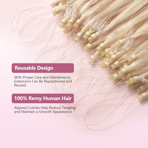 Micro Bead Hair Extensions 24 Inch Human Hair - Platinum Blonde, Variation of Micro #60