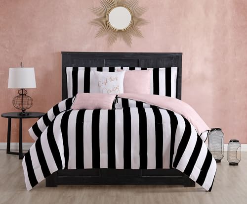 Juicy Couture Cabana Stripe Reversible Bedding Set Queen Black/White Stripe - 6 Piece
