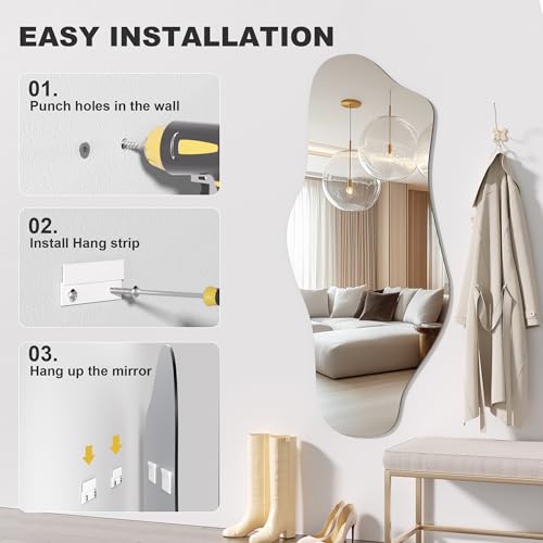 48x22 Inch Irregular Frameless Wall Mirror - Asymmetrical Decorative Mirror for Bathroom, Bedroom, Living Room - Variation: Frameless / 48"L x 22"W