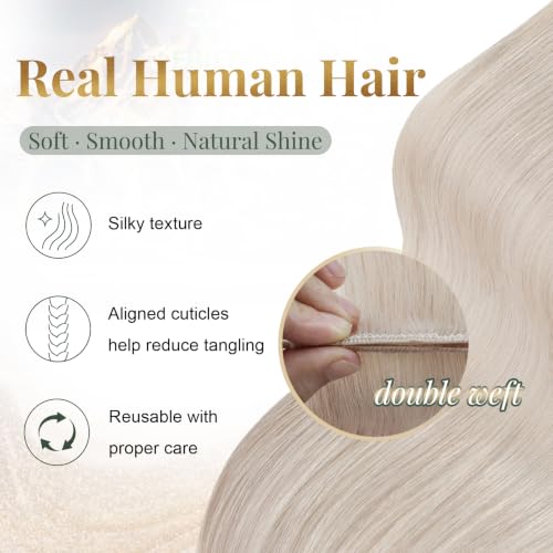 Ugeat Sew In Hair Extensions Blonde 14 Inch, Real Human Hair, 80g, S-#60A