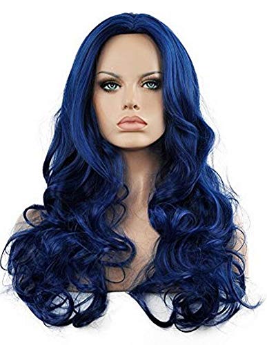 Blue Wavy Heat-Resistant Synthetic Wig for Women - Long Curly Cosplay & Party Hair