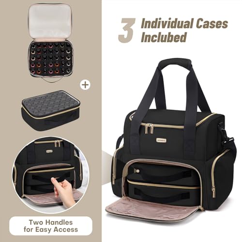 BAFAMYE Large Black Nail Polish Organizer & Lamp Case with Detachable Bags