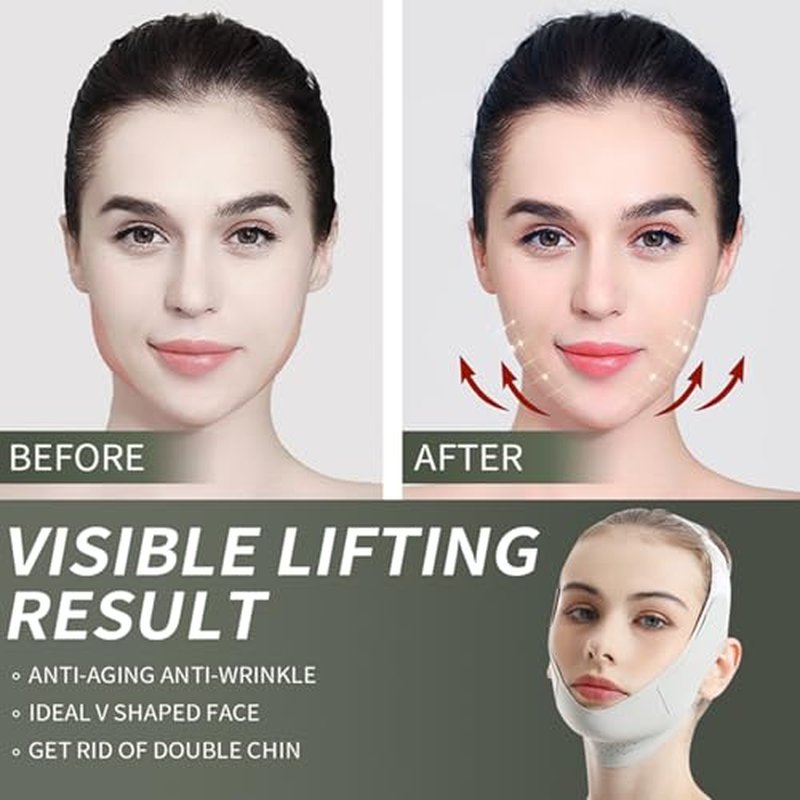 Chin Strap for Sleeping, Double Chin Reducer for Women, Jawline Shaper, Adjustable V-Line Lifting Mask, Chin Up Patch, Reusable Facial V-Shaped Belt, Overnight Shaped Face Mask for Sagging(1pc-Beige)