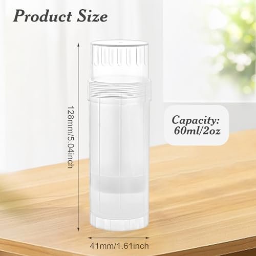 128x41mm Plastic Deodorant Containers 60ml Twist-Up Refillable Tubes Pack of 12 - Translucent