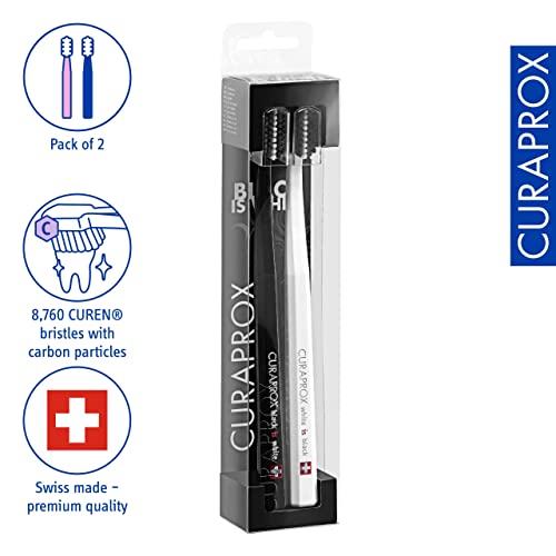 Curaprox Toothbrush Duo - Black and White 2-Pack Extra Soft Whitening Set