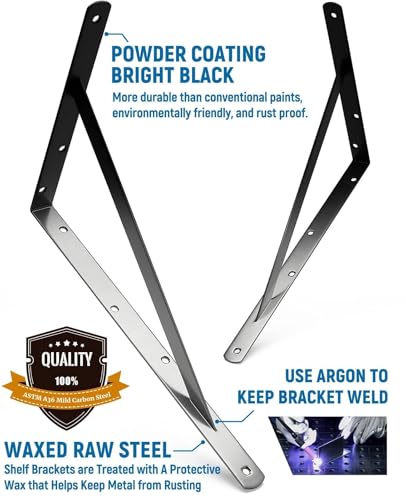 18 Inch Heavy Duty Shelf Brackets - Black 12 Pack Floating Support