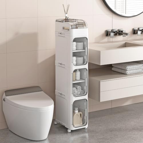 4-Tier Slim Bathroom Storage Cabinet Tall Narrow Organizer - BINSIO