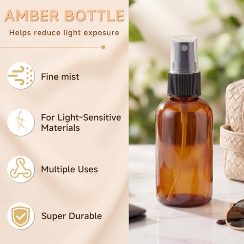 48 Pack Travel Size Amber Spray Bottles - Fine Mist Plastic Refill Sprays for Hair, Skin, Plants & More