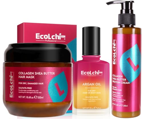 Ecolchipro Collagen & Shea Butter Hair Mask with Argan Oil - Deep Repair Leave-In Conditioner Set for All Hair Types